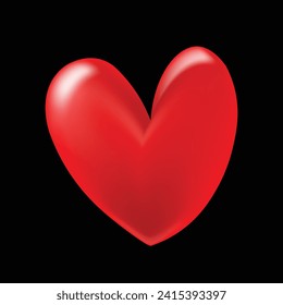 3d Red heart. Vector icon illustration isolated on black background. Realistic design icon heart symbol love. Like and Heart icon. Free to edit. Valentine's Day and Mother's Day decoration. Button.
