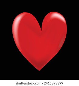 3d Red heart. Vector icon illustration isolated on black background. Realistic design icon heart symbol love. Like and Heart icon. Free to edit. Valentine's Day and Mother's Day decoration. Button.
