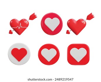 3d Red heart with white pulse line on Love arrow icon set