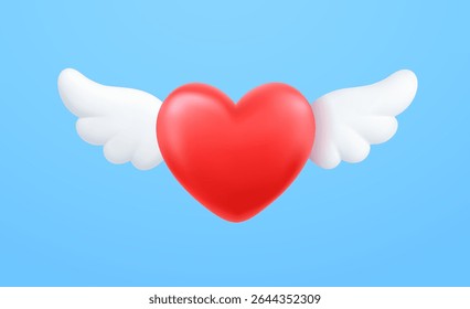 3d Red heart with wings, Celebration and Happy Valentine's Day.