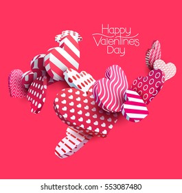 3d red hearts. Abstract vector illustration.