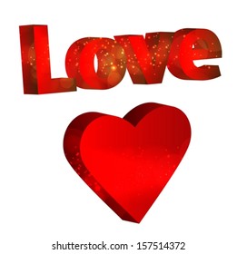  3d red hearts on a white background isolated. Vector EPS 10 illustration.