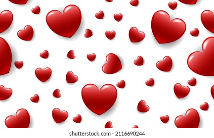 3D Red hearts on white seamless pattern background vector illustration.