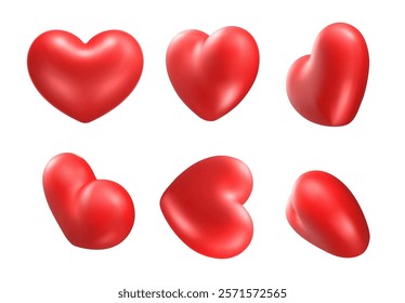 3d red hearts realistic vector icon set. Isolated.