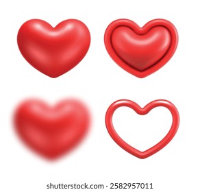 3d red hearts realistic vector icon set. Isolated.