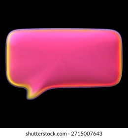 Diseño de Vector de burbuja de discurso holográfico rojo 3D. Forma de volumen de burbuja de texto rectangular redondeado iridiscente realista. Icono de mensaje de chat de redes sociales. Ventana de diálogo de la nube 3d que habla, caja que charla