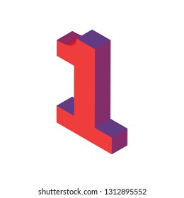 3D Red Isometric number 1. Vector