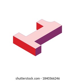 3D Red Isometric number 1. Vector illustration. White background