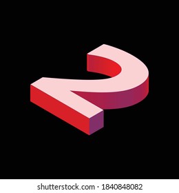 3D Red Isometric number 2. Vector illustration. Black background