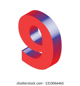 3D Red Isometric number 9. Vector