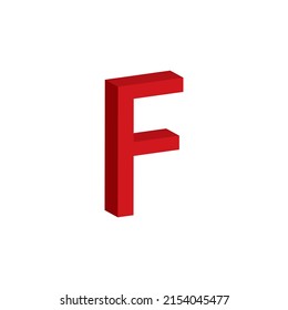 3D red letter F isolated white background