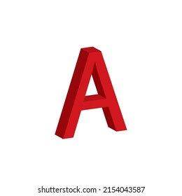 3D red letter A isolated white background