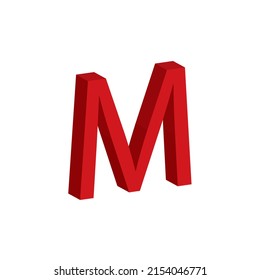 3D red letter M isolated white background