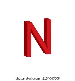 Letra roja 3D N fondo blanco aislado