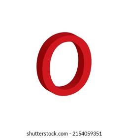 3D red letter O isolated white background