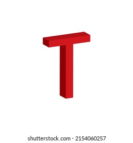 Letra roja T fondo blanco aislado