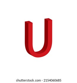 3D red letter U isolated white background