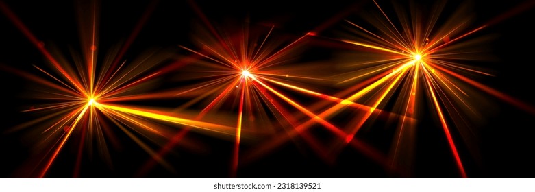 3d red light party laser effect on disco concert show in nightclub. Magic beam neon glow celebration design. Led lazer glare on discotheque performance illustration. Abstract illuminated star burst