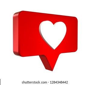 3D red like icon with a heart. Notification on social media. Vector illustration.