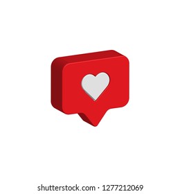 3d Red  Like Vector Icon Isolated On A White Background.Chat Bubble.Social Media Notification Icon.Instagram Like Icon.