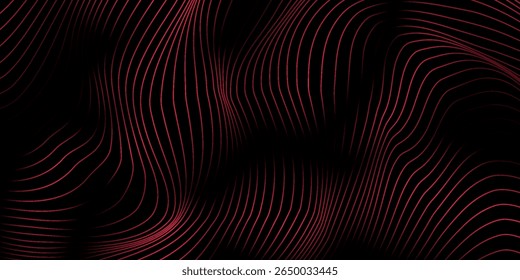 3D red lines techno abstract background overlap layer on dark space with waves effect decoration.