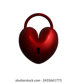 3D red lock with keyhole vector illustration design. Heart shape padlock for Valentine Day or wedding.