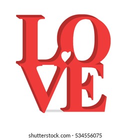 3d red LOVE text. Vector image.