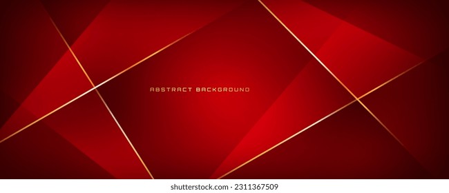 3D red luxury abstract background overlap layer on dark space with golden polygonal lines decoration. Modern graphic design element cutout style concept for banner, flyer, card, or brochure cover