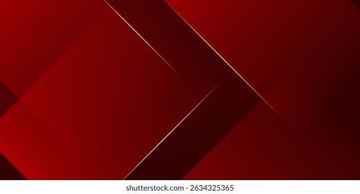 3D red luxury abstract background overlap layer on dark space with golden polygonal lines decoration. Modern graphic design element cutout style concept for banner, flyer, card, or brochure cover