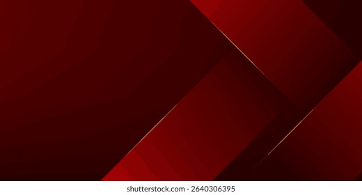 3D red luxury abstract background overlap layer on dark space with golden polygonal lines decoration. Modern graphic design element cutout style concept for banner, flyer, card, or brochure cover