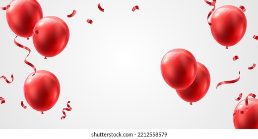 Globos de diseño de lujo rojo 3d para ilustración vectorial de fiesta de celebración