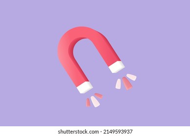 3d red magnet for attraction on purple background. magnet concept for business investments earnings and financial savings, earning or making money. 3d render vector illustration