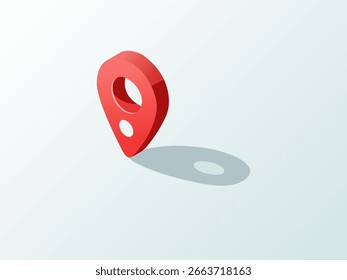 3D red map location pin icon with soft shadow on gradient background, perfect for GPS, navigation, and travel designs