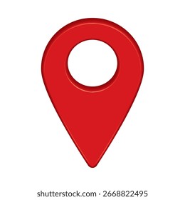 Ícone vermelho do pino do mapa de 3d, marcador de localização GPS, ponteiro da marca geo, ilustração 3d do vetor do mapa do desenho, símbolo de localização, pino de navegação Eps10 no fundo branco.