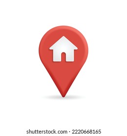 3d red map pointer with house icon, vector illustration