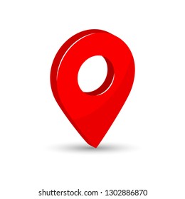 3d red map pointer with shadow. Location icon, isometric pin. Vector illustration 