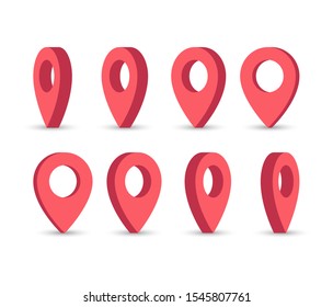 3D red map pointers. Vector icon.