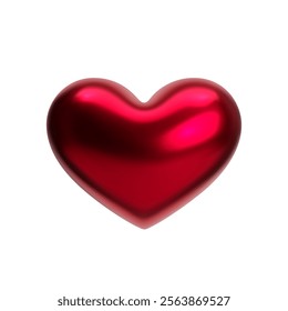 3D red metallic heart with glossy surface, isolated vector object. Abstract symbol of love for Valentine’s Day, romance, and wedding design. Modern decoration for posters, cards, invitations, banners