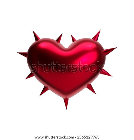 3D red metallic heart with spikes and thorns, glossy chrome surface, isolated vector illustration. Abstract love symbol for Valentine’s Day, punk style, fashion, and Y2K aesthetics