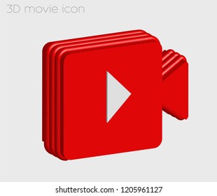 3D red movie icon in vector graphics