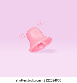 3D Red Notification bell on pink background. Vector illustration.