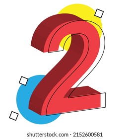 3d red number 02. vector illustration. eps 10