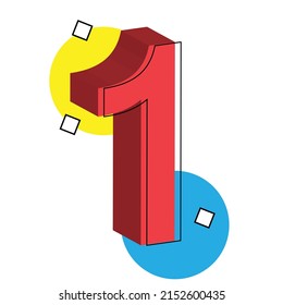 3d número rojo 1. ilustración vectorial. Pasos 10