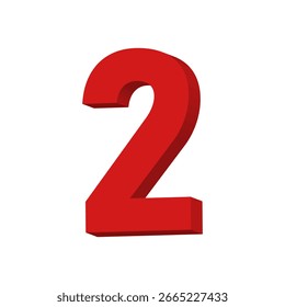 3D Red Number 2 Text Vector on White Background
