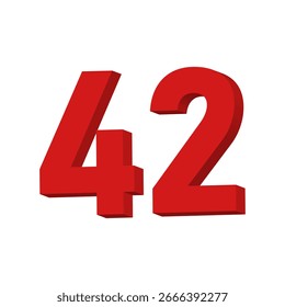 Vector de texto del número 42 rojo 3D sobre fondo blanco

