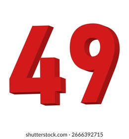 3D Red Number 49 Text Vector on White Background
