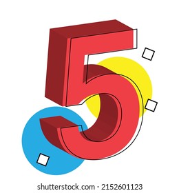 3d red number 5. vector illustration. eps 10
