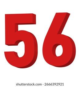 3D Red Number 56 Text Vector on White Background
