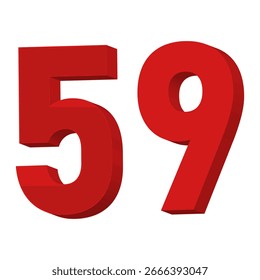 3D Red Number 59 Text Vector on White Background
