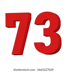 3D Red Number 73 Text Vector on White Background
